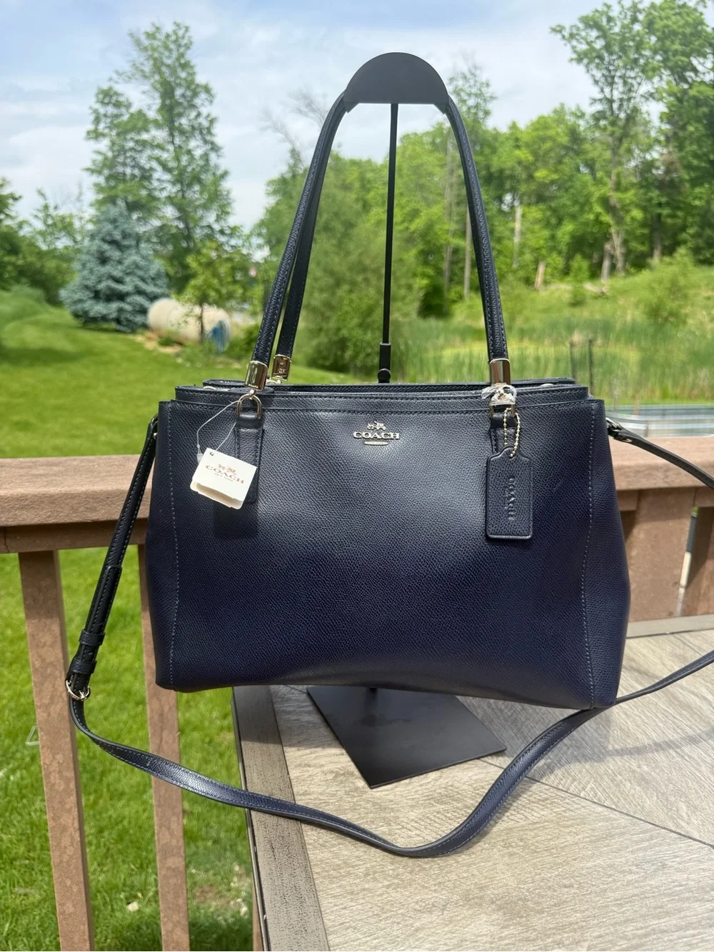 NWT Coach Christie Carryall Navy Blue Large crossbody Leather